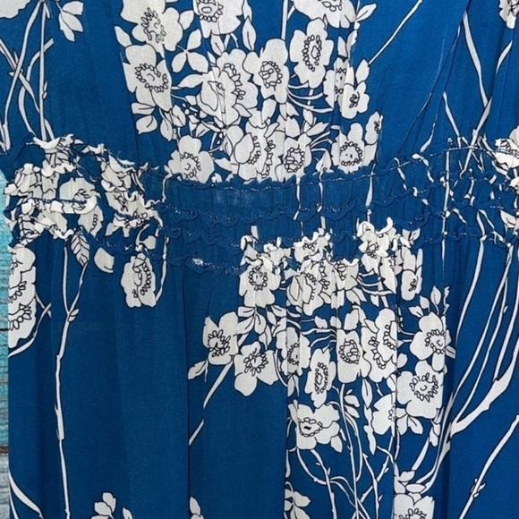 Sophie Max Maxi Dress M Blue Floral Sleeveless Chiffon V-neck Long Overlay Smock - Picture 5 of 8